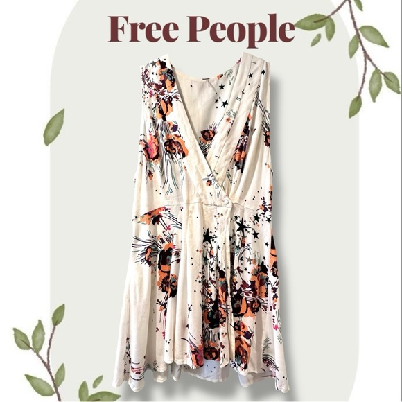 Free People Floral Sleeveless Boho Flowy Ivory Tunic Top- Size S - Picture 1 of 8